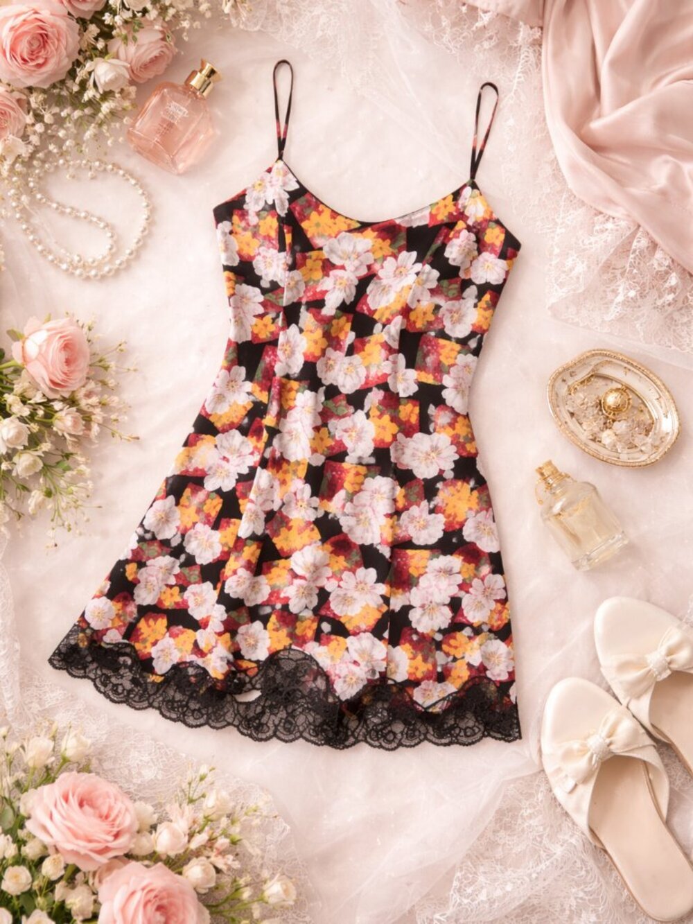 Delicates Floral Lace Hem Chemise Slip Dress Lingerie Nightgown